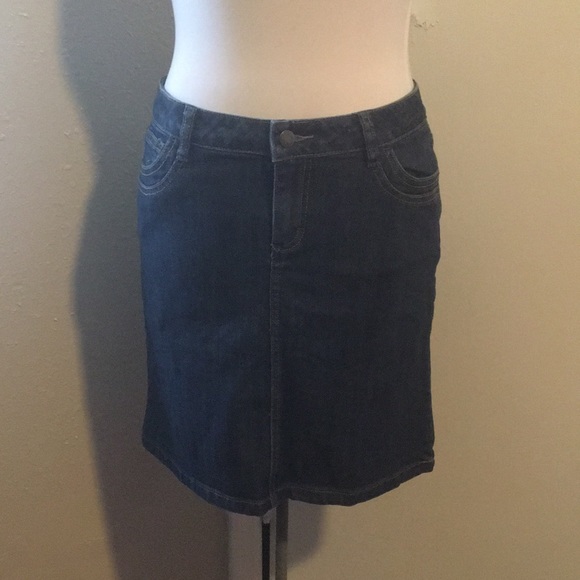 Liz Claiborne Stretch Dark Blue Denim Petite Mini Skirt - LIKE NEW! - Picture 1 of 3